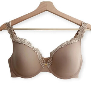 Natori Nude Beige Bra with Lace Trim and Straps Accent 34DD